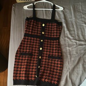 Stylish Black and Red Houndstooth Dress